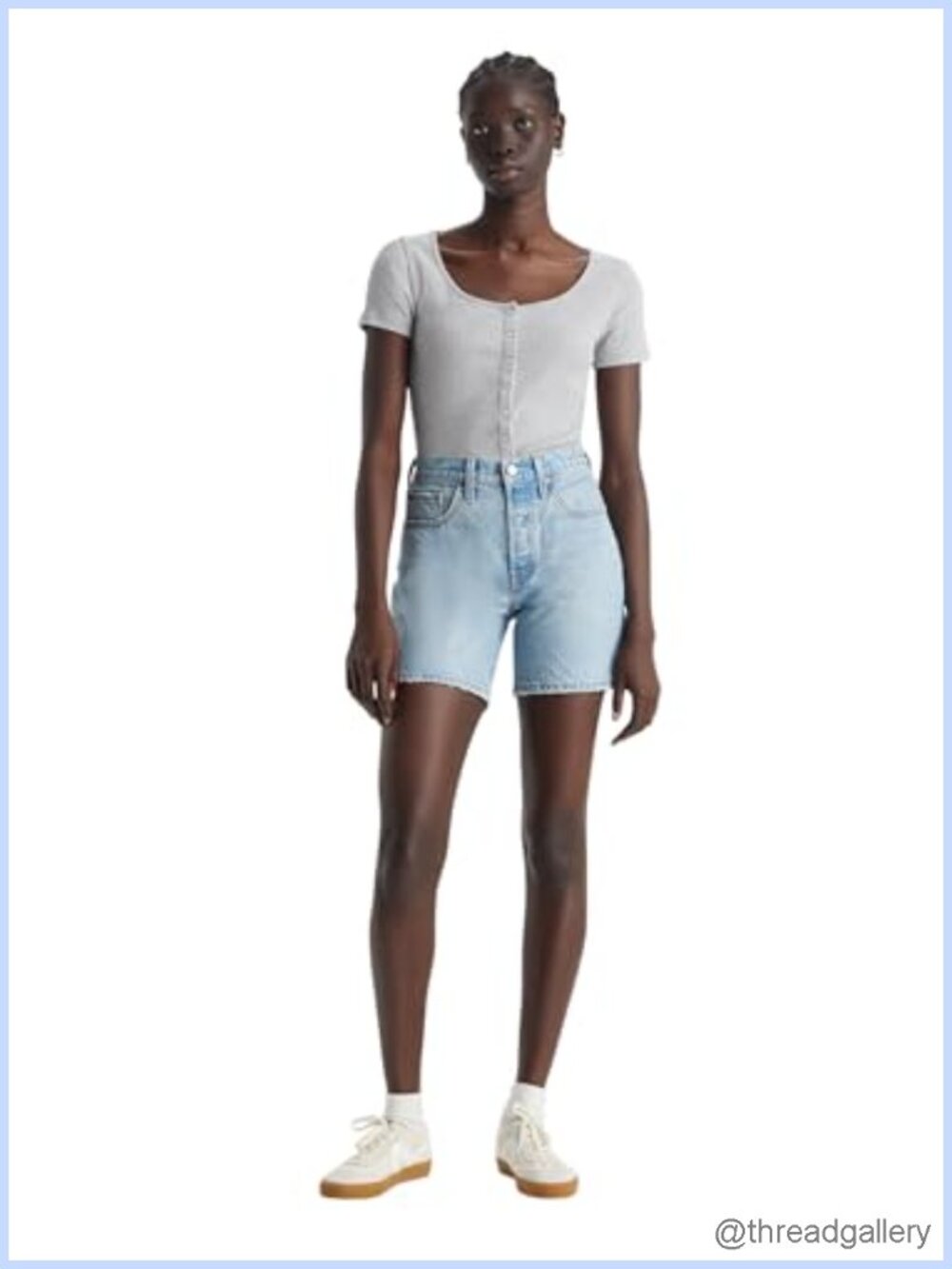 Mid Thigh Jean Shorts High Rise 5-Pocket Denim Summer Essential